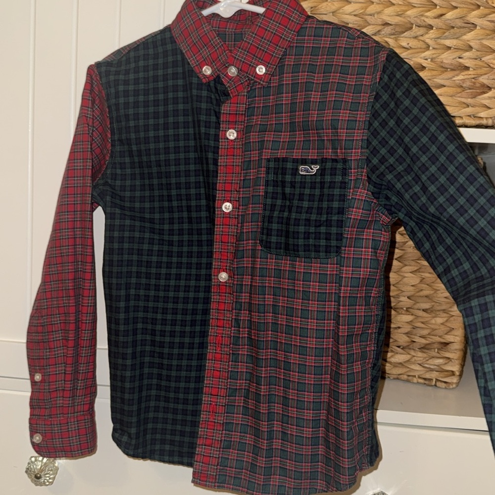 Boys' Red & Navy Plaid Button-Down Shirt - Vineyard Vines
